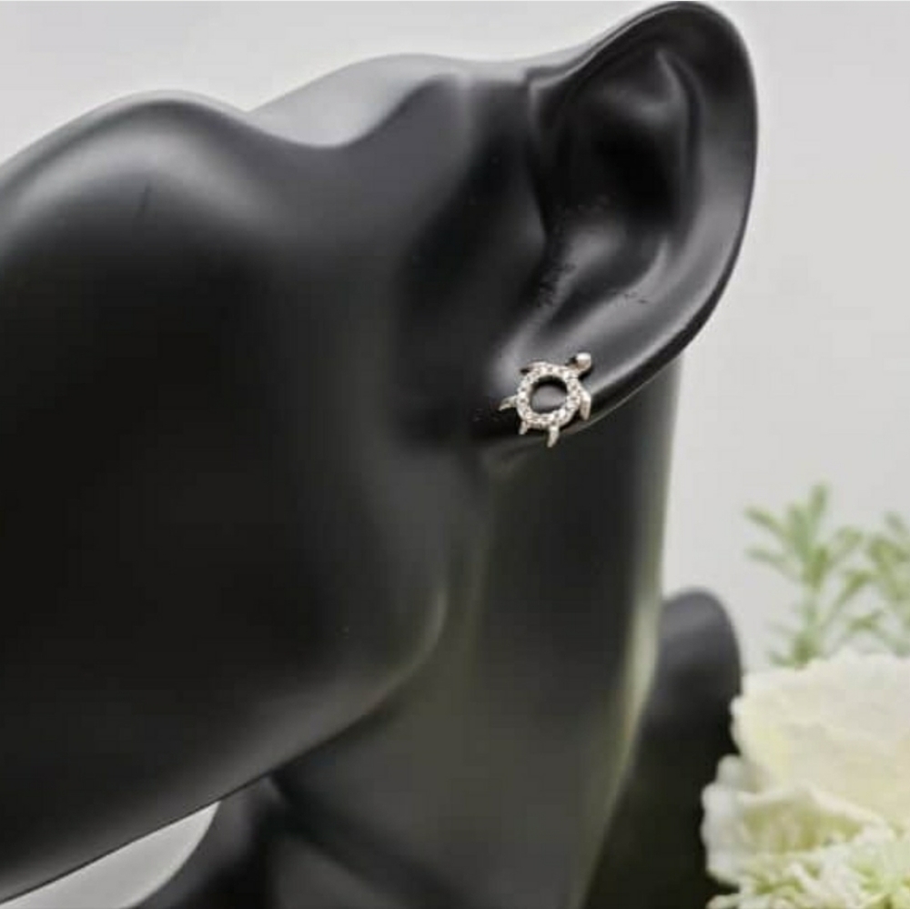 🐢 STERLING SILVER 925 Turtle Stud Earrings - Picture 2 of 4